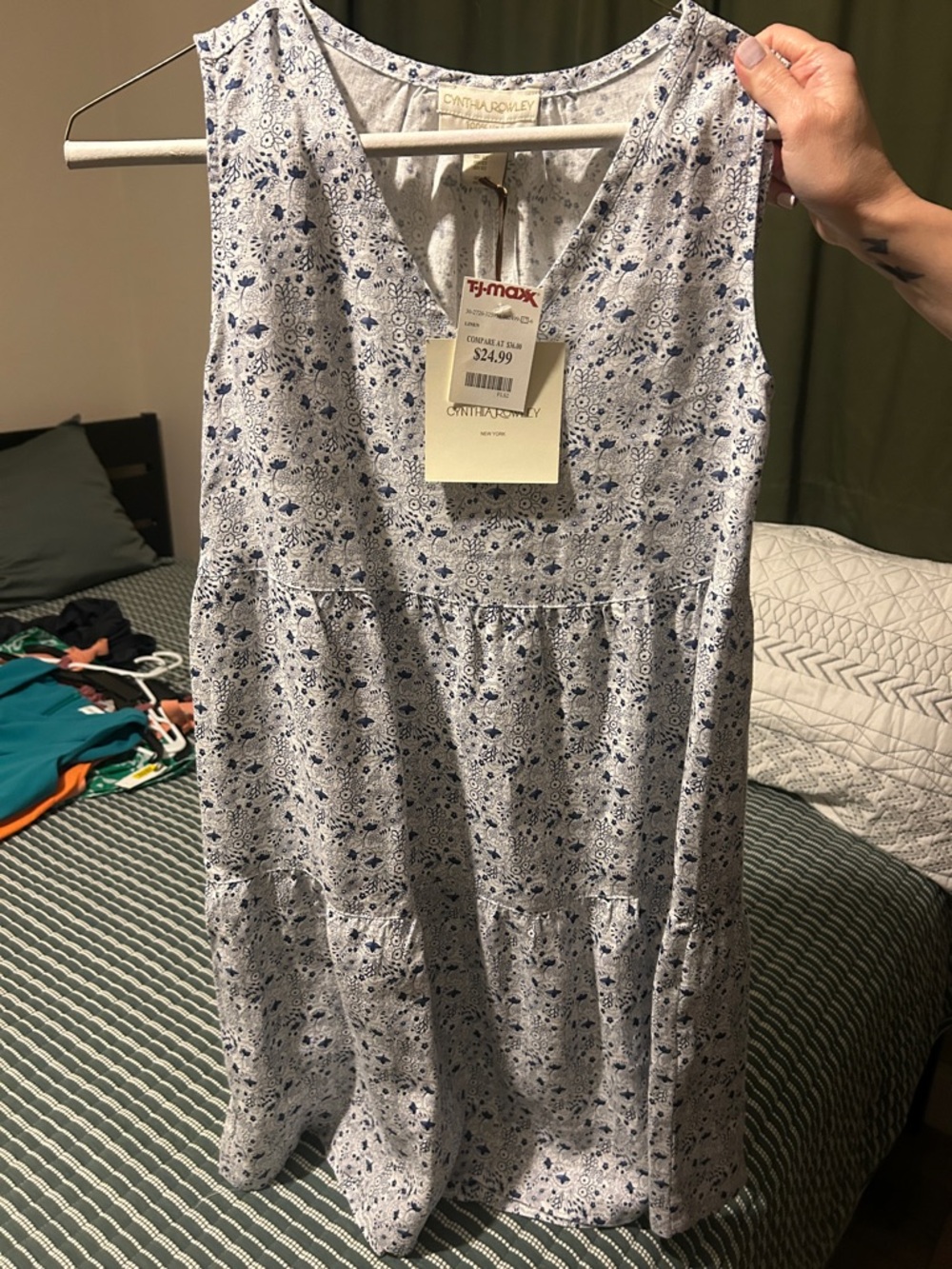 Cynthia Rowley White Dress with Navy Floral Print